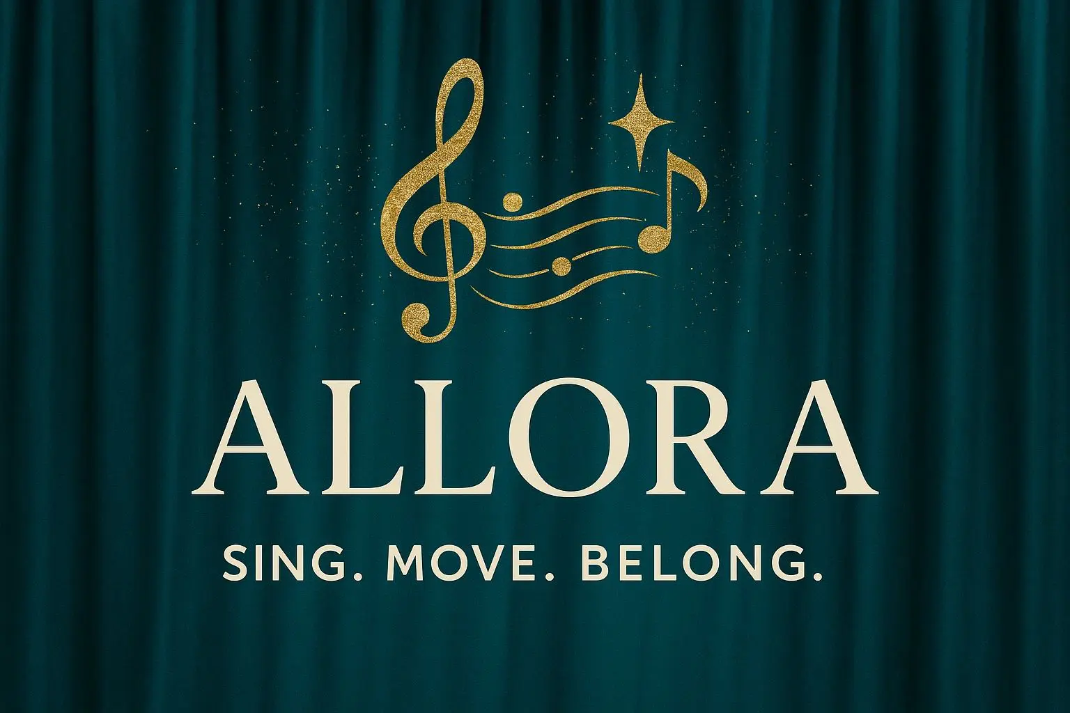 Gold musical logo with "Allora" text.